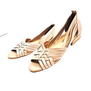 Lucky Brand Woven Wedge Sandals Shoes  Jarise Beige Women's 8.5 Leather 1" Heels